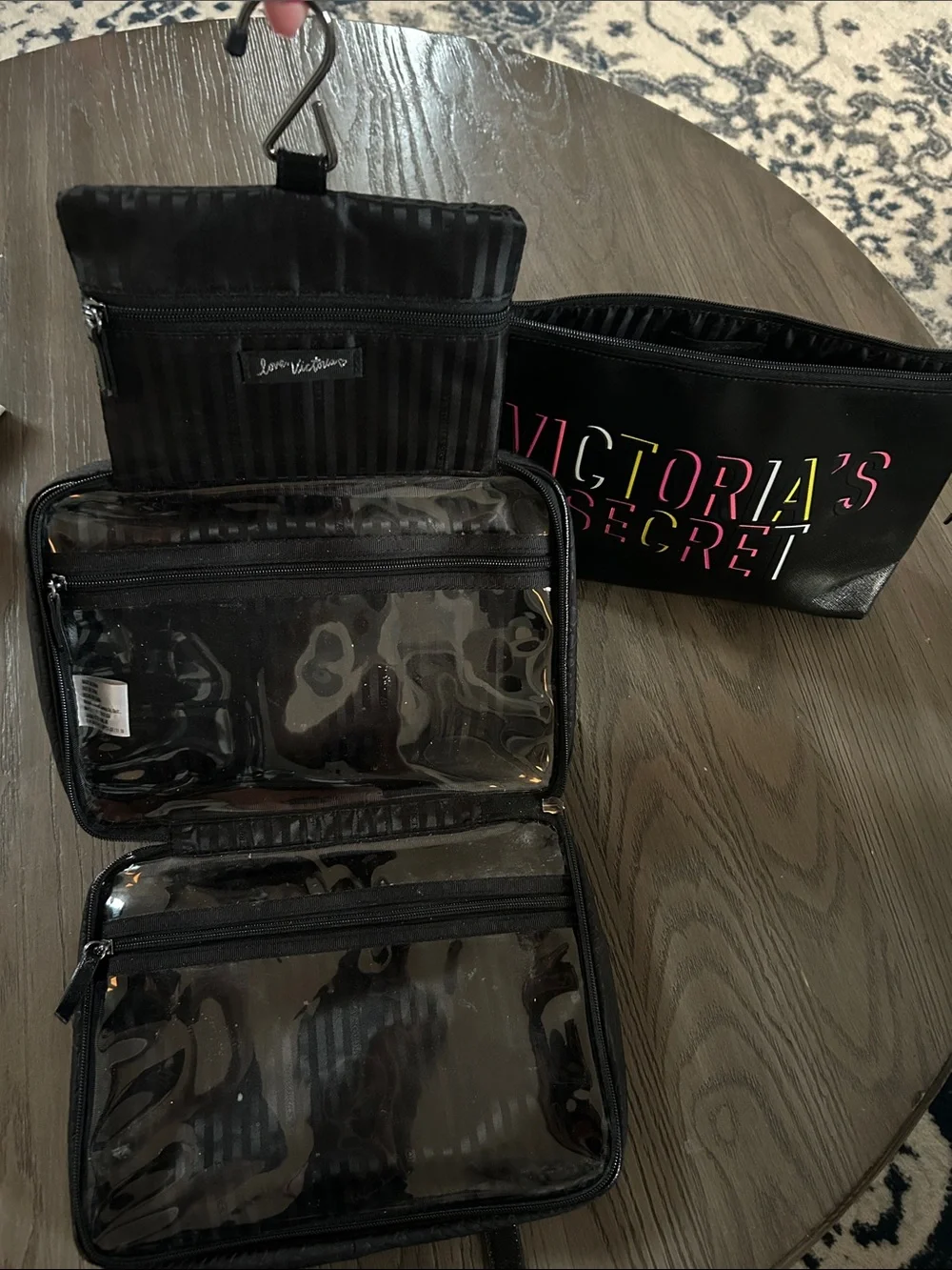 Victoria's Secret Black Cosmetic & Floral Travel Pouch Set
